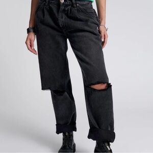 NWT One Teaspoon Smiths Trouser Jeans Faded Black Slits Rips Sz 24